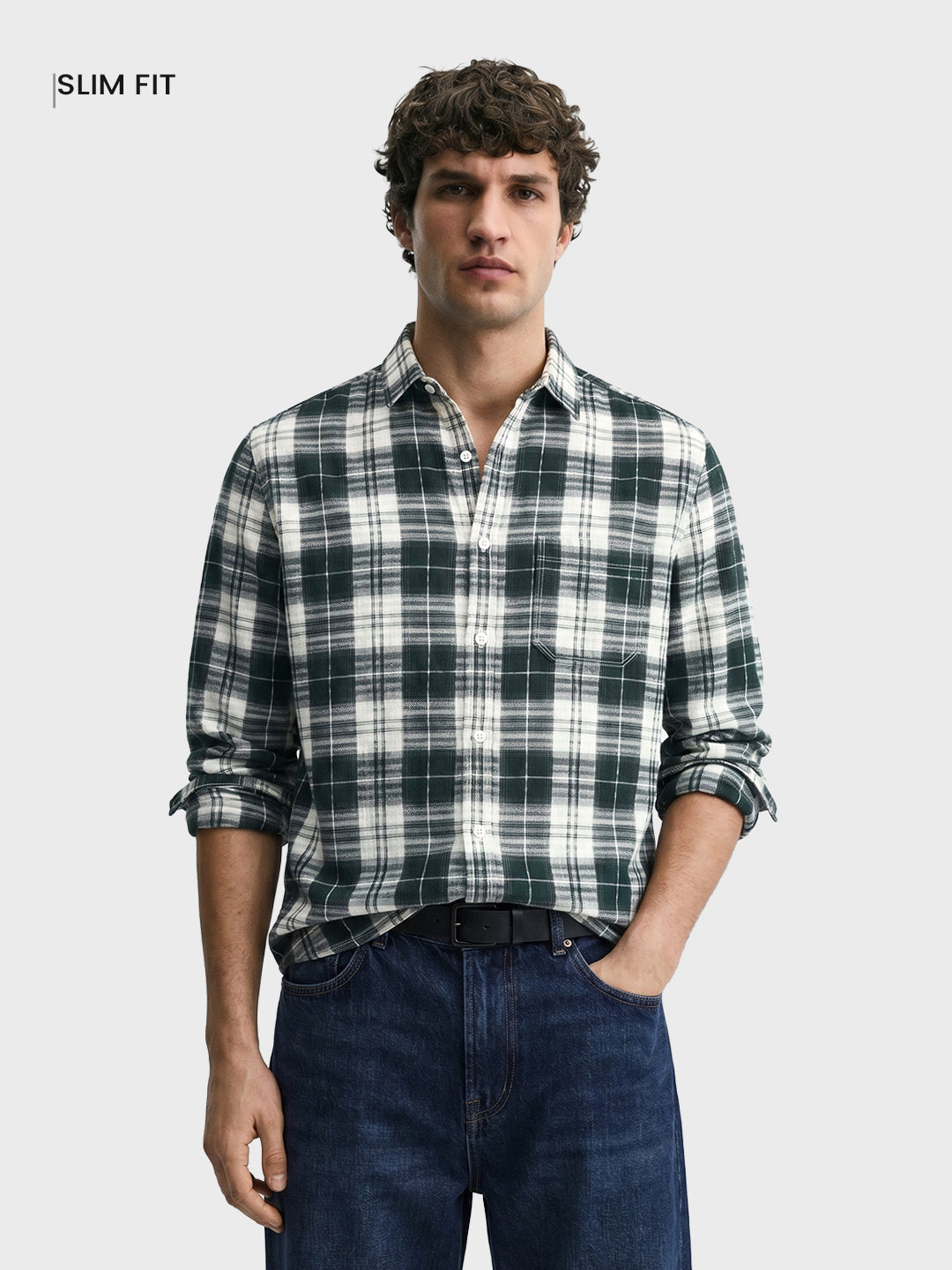 Men's Green Slim Fit Checkered Casual Shirt