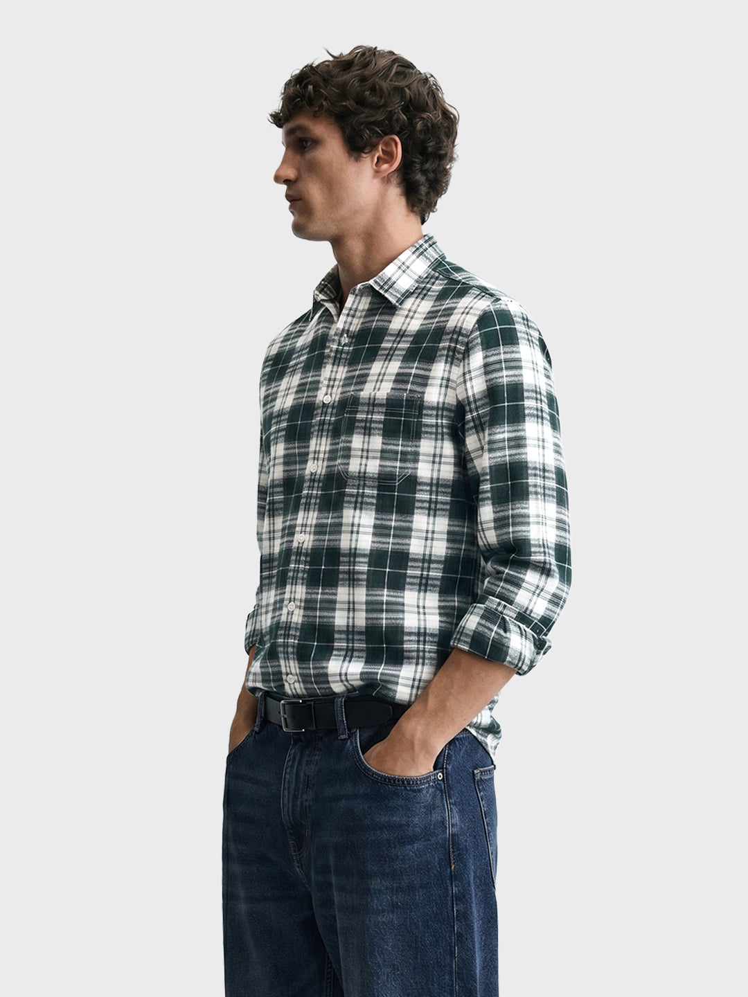 Men's Green Slim Fit Checkered Casual Shirt