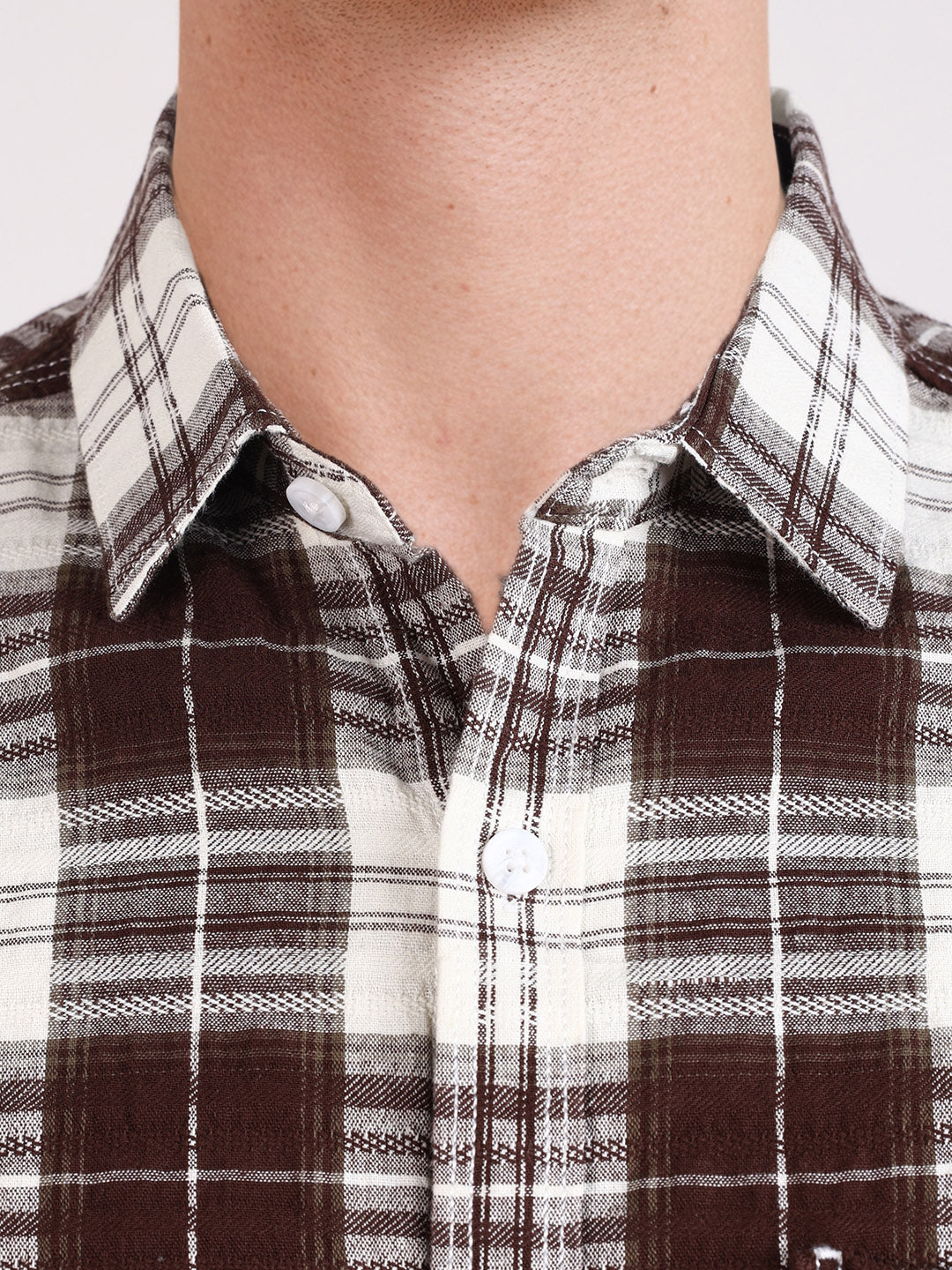 Men's Brown Slim Fit Checkered Casual Shirt