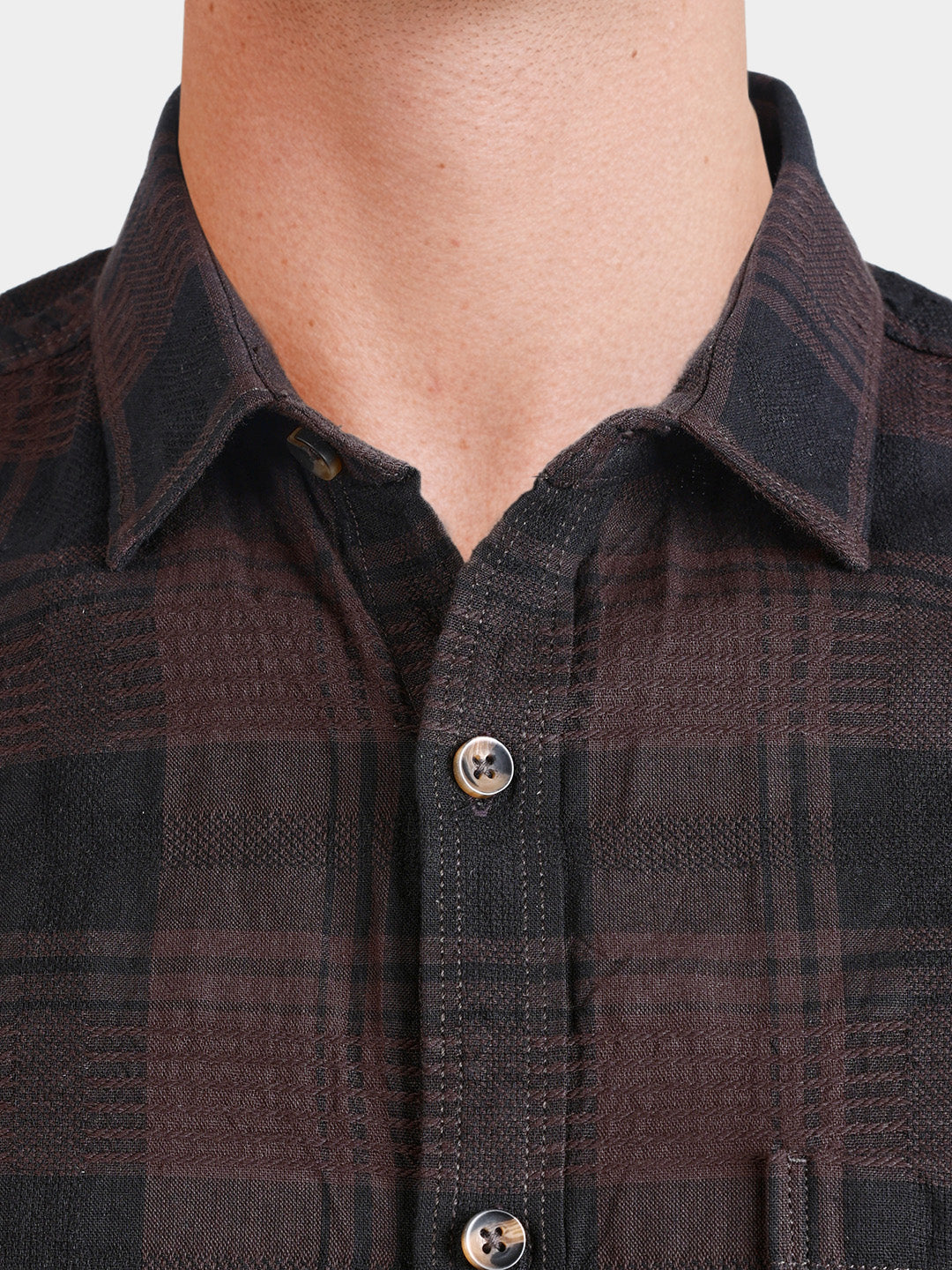 Men's Brown Slim Fit Checkered Casual Shirt