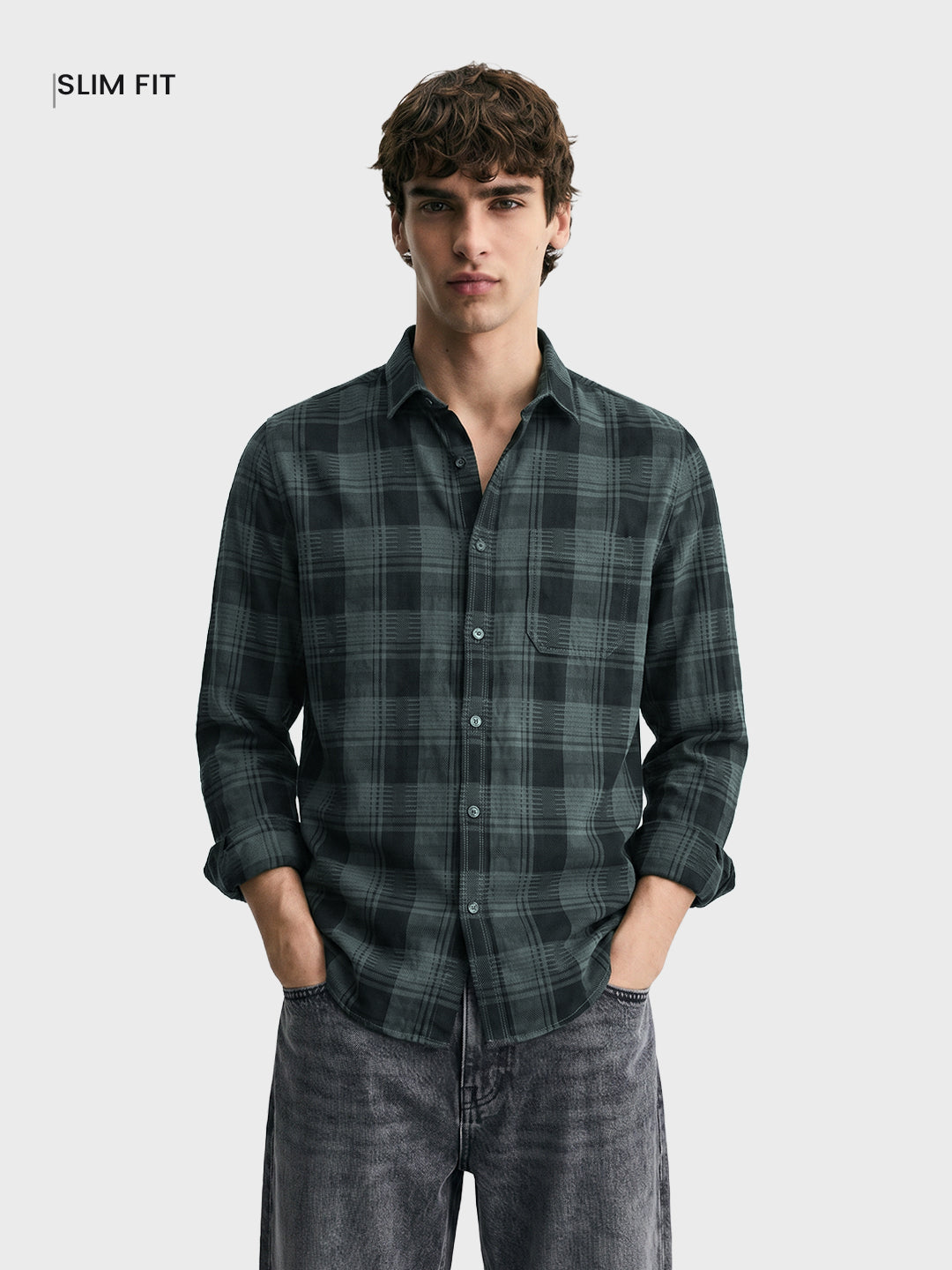 Men's Green Slim Fit Checkered Casual Shirt