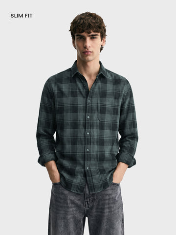 Men's Green Slim Fit Checkered Casual Shirt