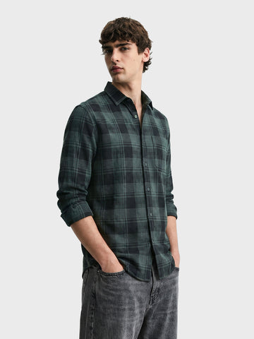 Men's Green Slim Fit Checkered Casual Shirt