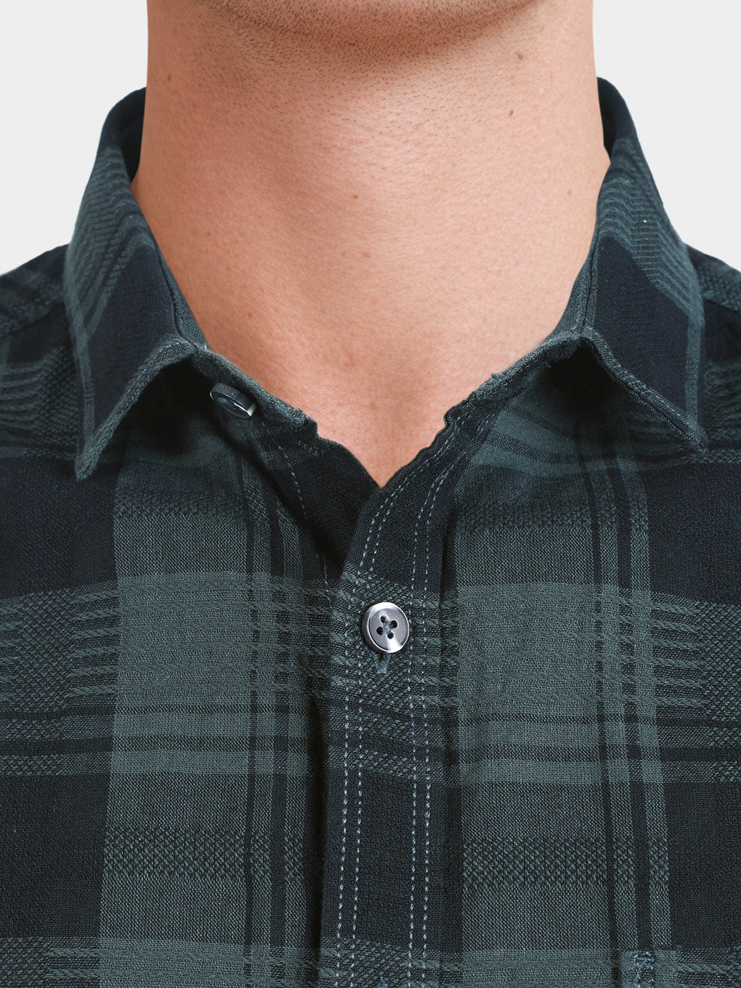 Men's Green Slim Fit Checkered Casual Shirt