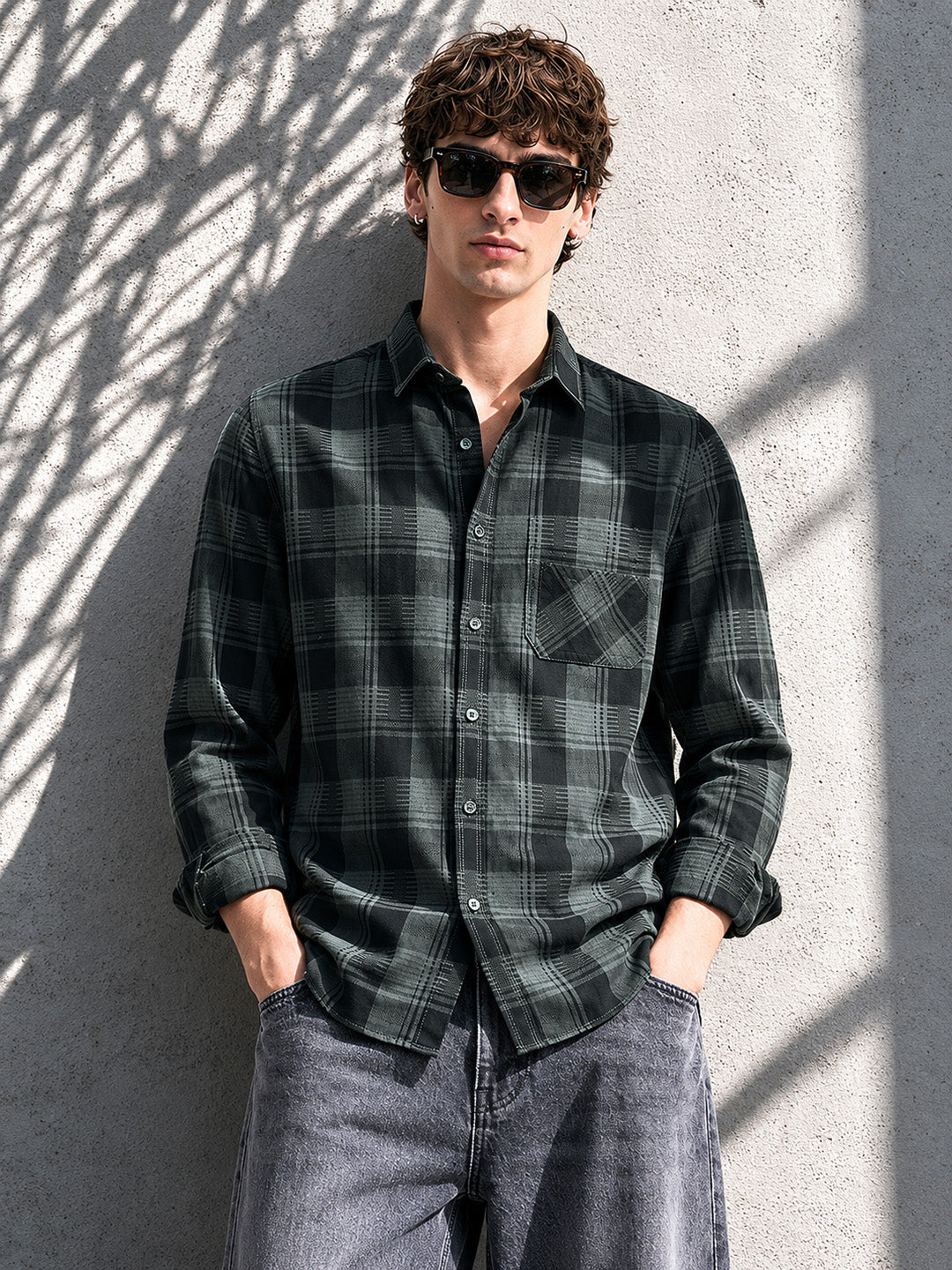 Men's Green Slim Fit Checkered Casual Shirt