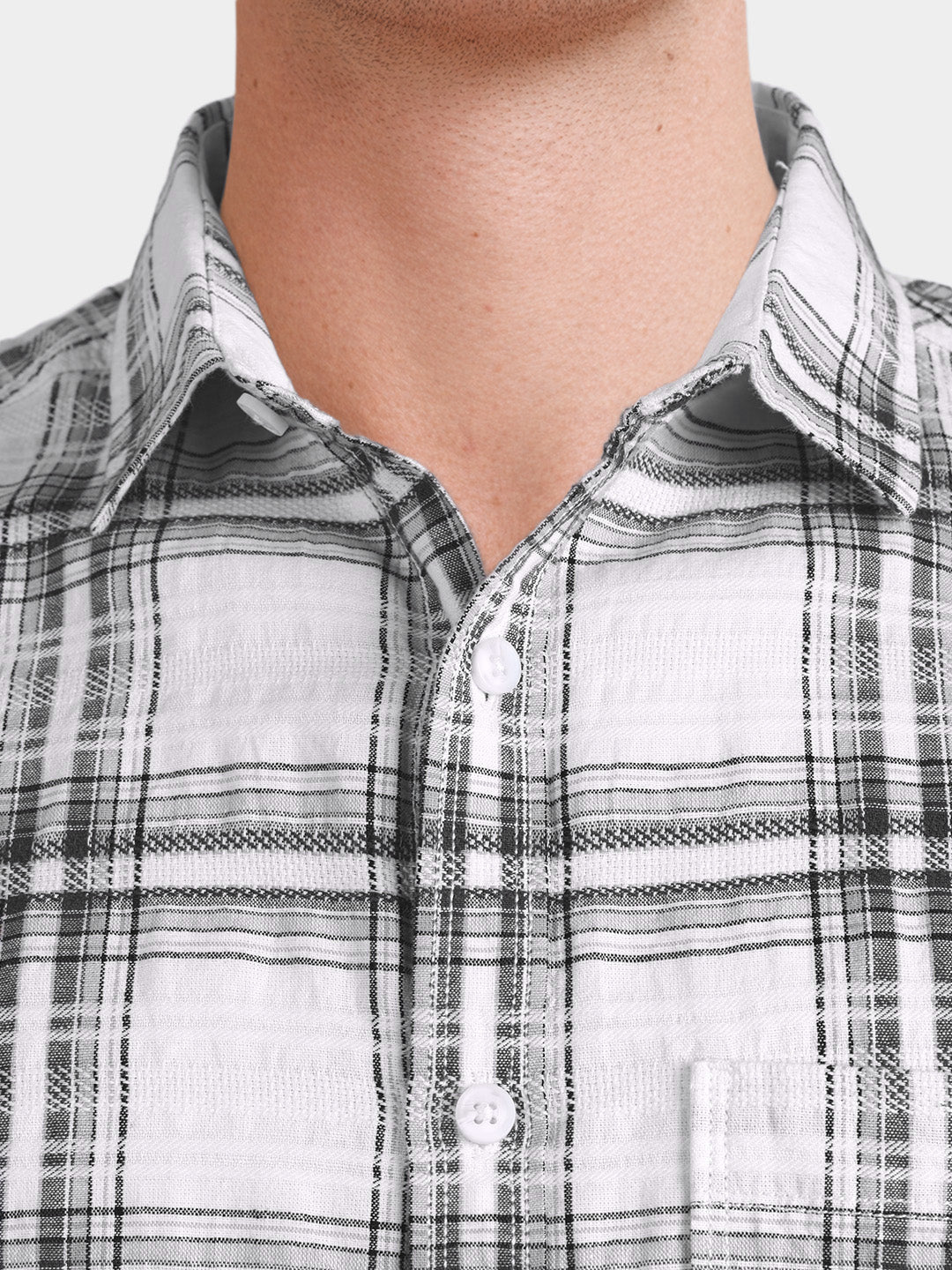 Men's White Slim Fit Checkered Casual Shirt