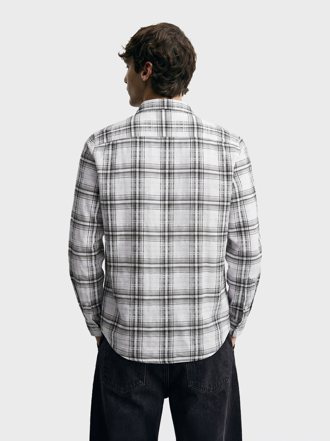 Men's White Slim Fit Checkered Casual Shirt