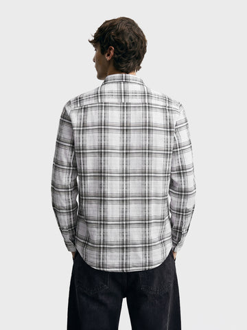 Men's White Slim Fit Checkered Casual Shirt