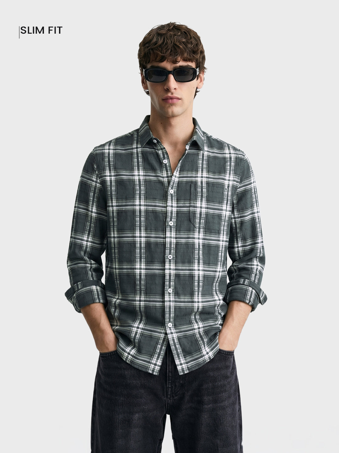 Men's Green Slim Fit Checkered Casual Shirt