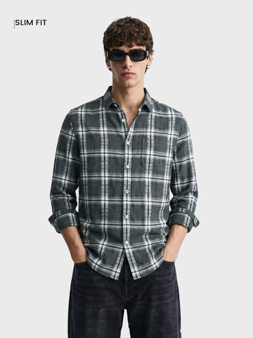 Men's Green Slim Fit Checkered Casual Shirt