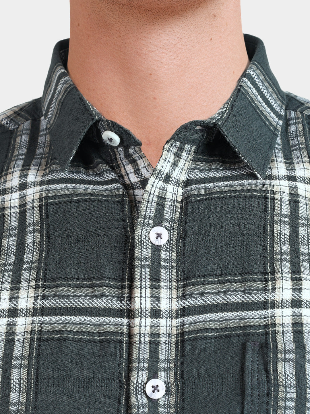 Men's Green Slim Fit Checkered Casual Shirt