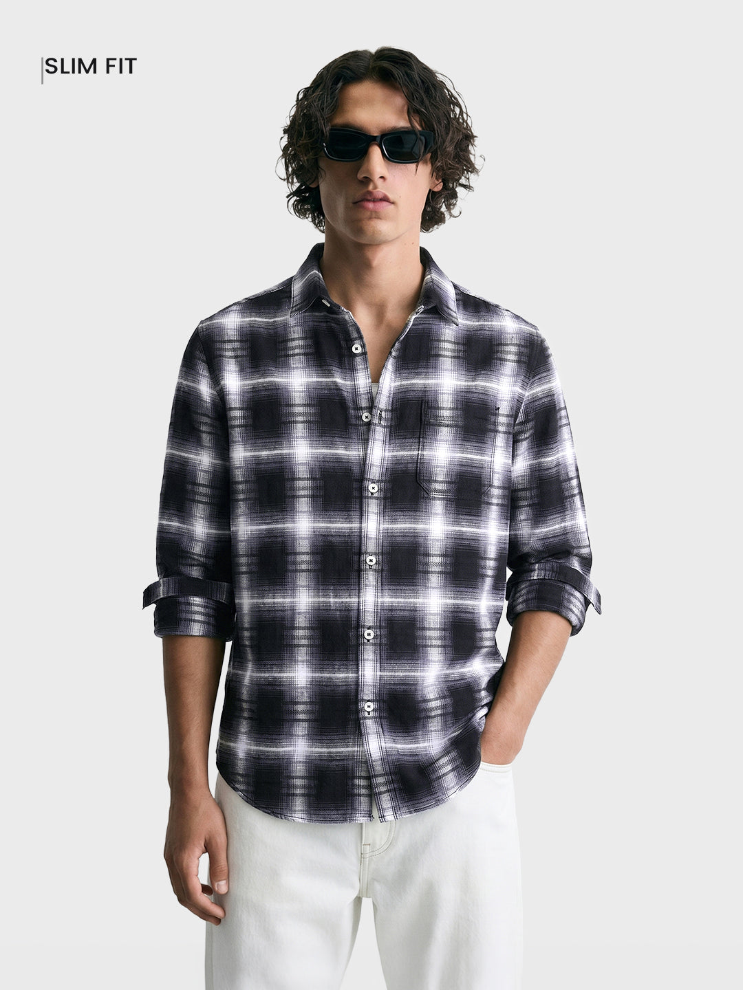 Men's Black Slim Fit Checkered Casual Shirt