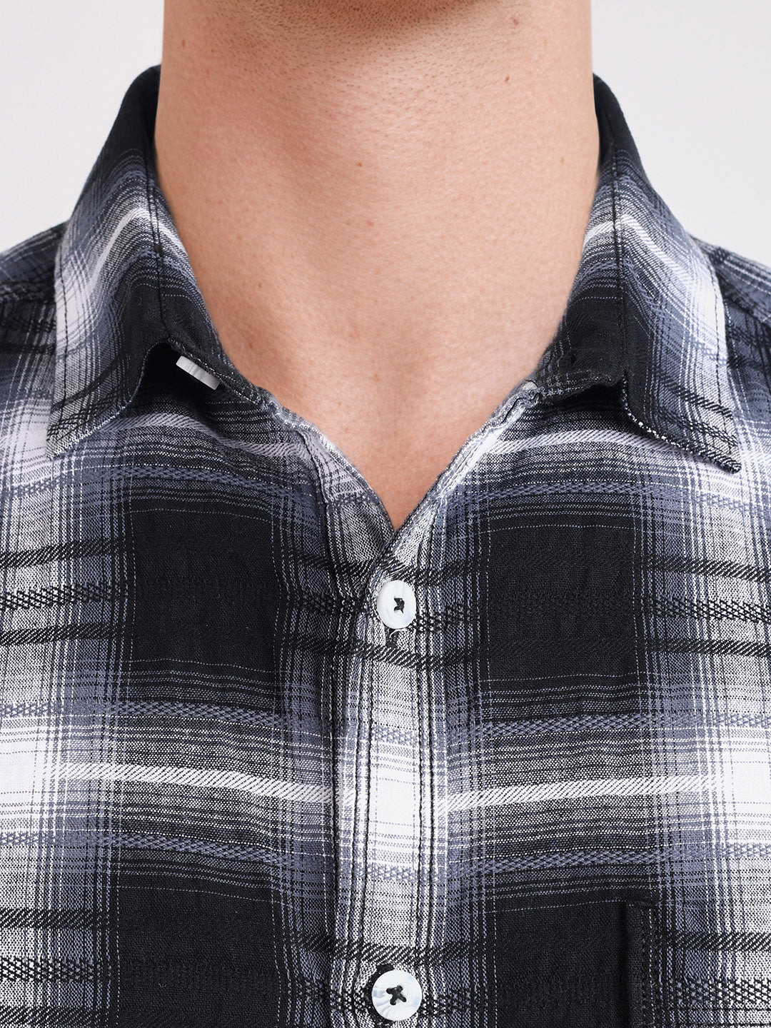 Men's Black Slim Fit Checkered Casual Shirt