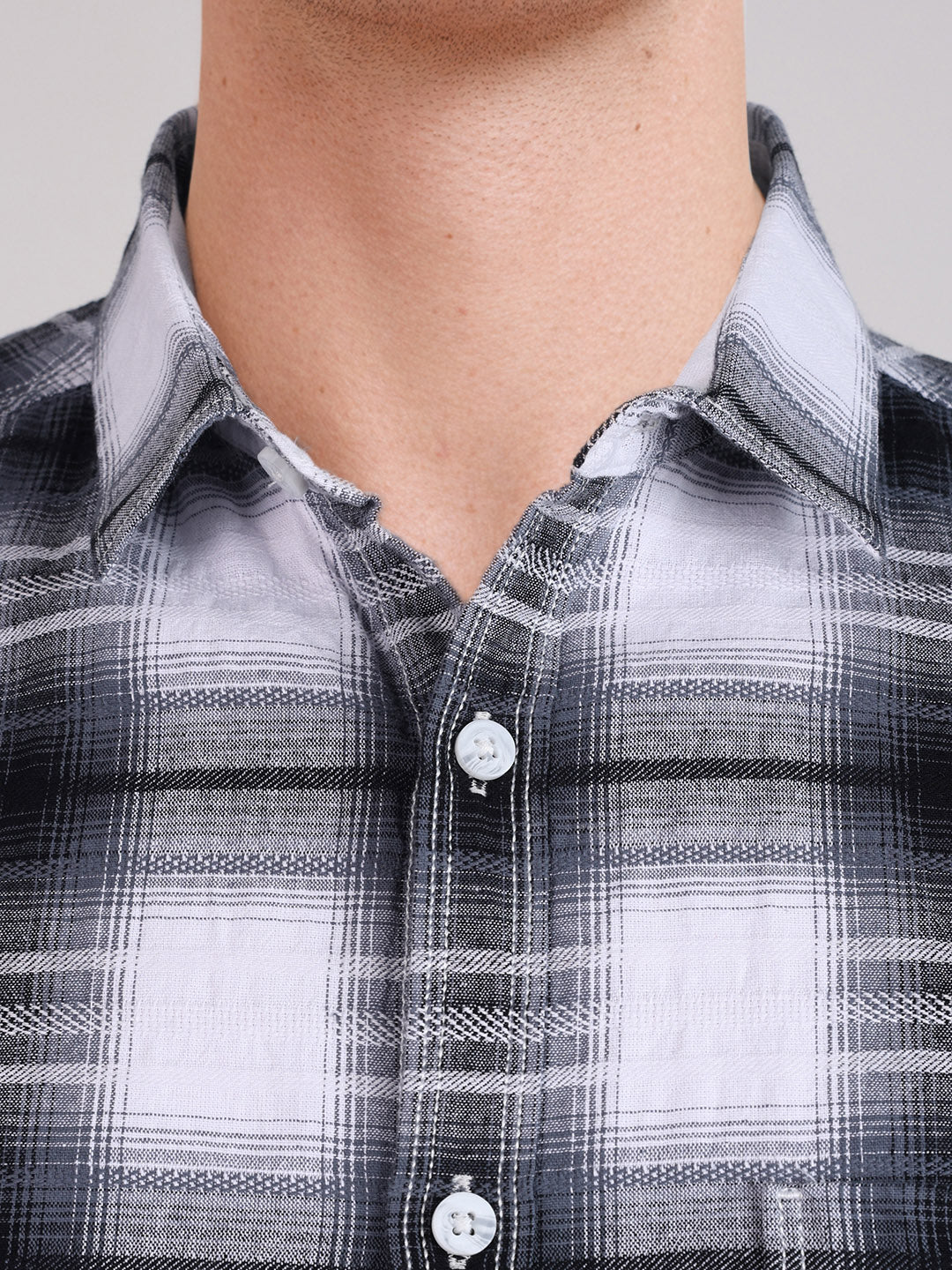 Men's White Slim Fit Checkered Casual Shirt