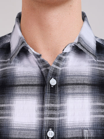 Men's White Slim Fit Checkered Casual Shirt