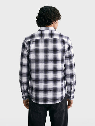 Men's White Slim Fit Checkered Casual Shirt