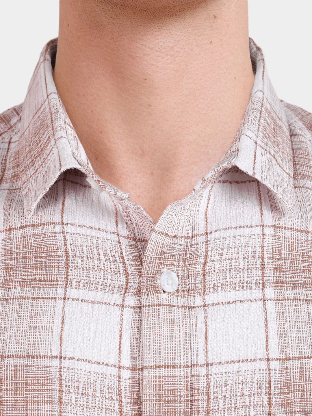 Men's White Slim Fit Checkered Casual Shirt