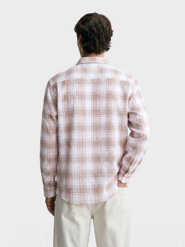Men's White Slim Fit Checkered Casual Shirt