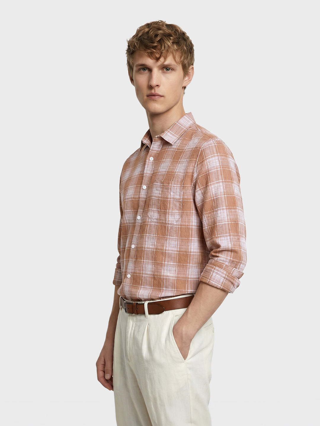 Men's Brown Slim Fit Checkered Casual Shirt