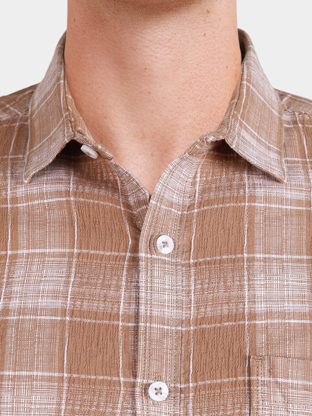 Men's Brown Slim Fit Checkered Casual Shirt