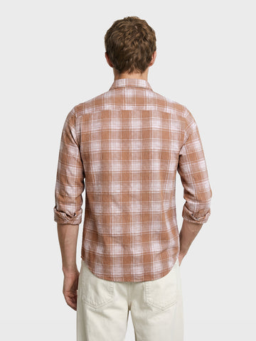 Men's Brown Slim Fit Checkered Casual Shirt