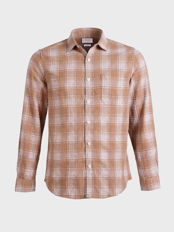 Men's Brown Slim Fit Checkered Casual Shirt