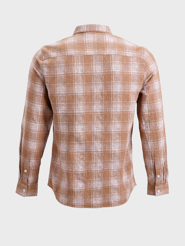 Men's Brown Slim Fit Checkered Casual Shirt