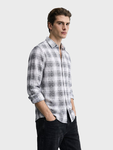 Men's White Slim Fit Checkered Casual Shirt