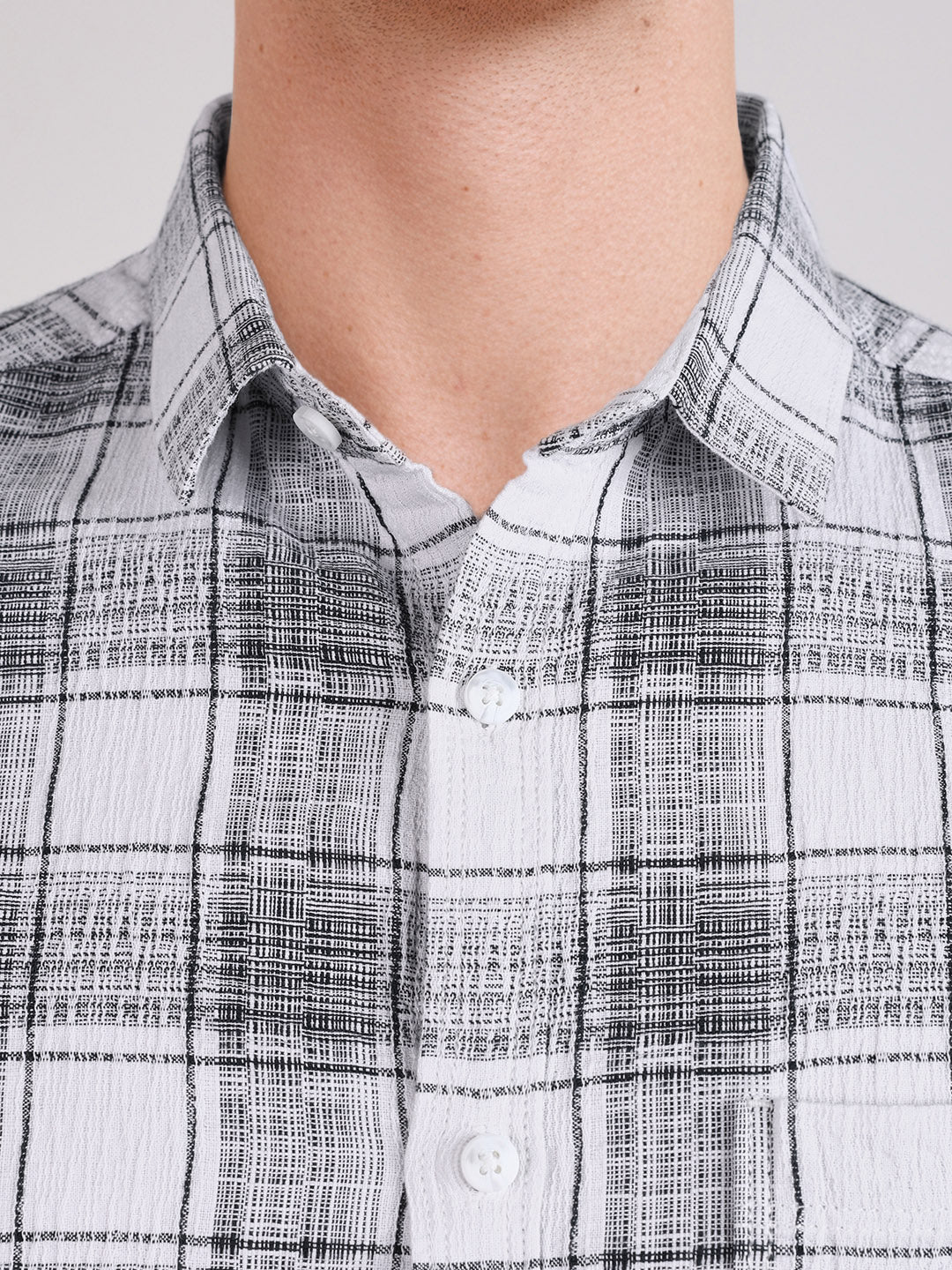 Men's White Slim Fit Checkered Casual Shirt