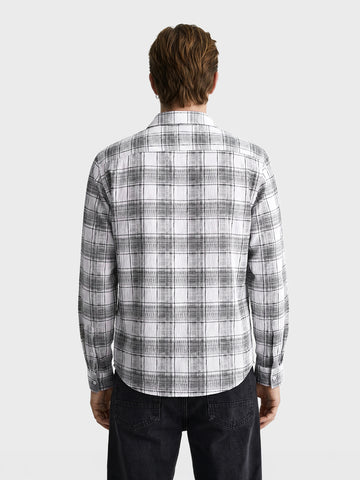 Men's White Slim Fit Checkered Casual Shirt