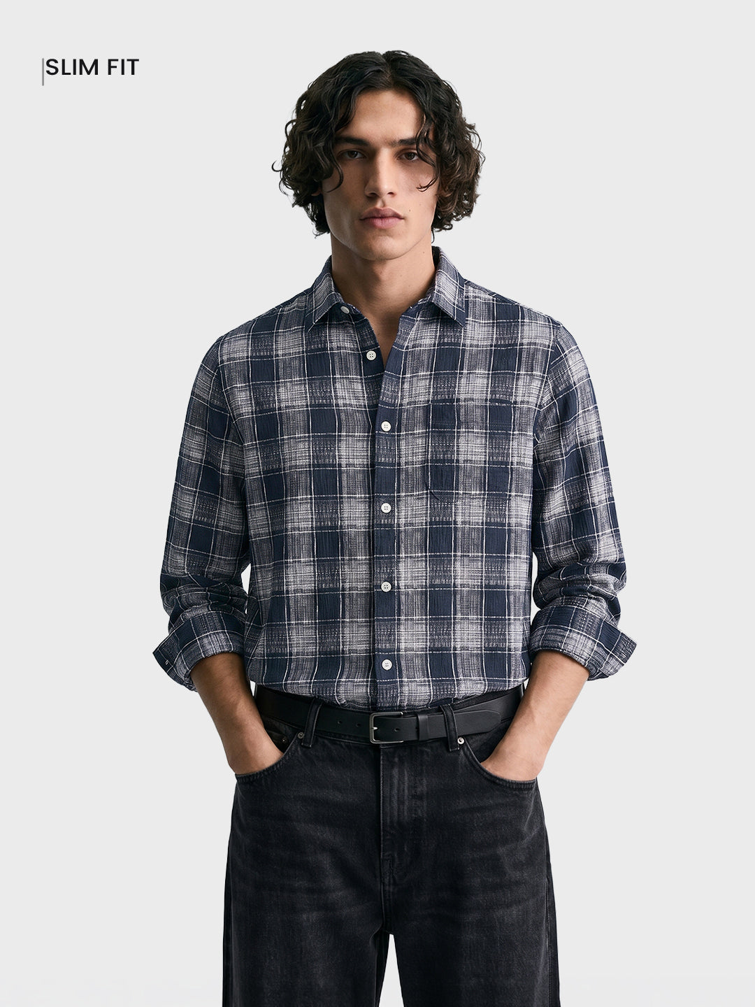 Men's Black Slim Fit Checkered Casual Shirt