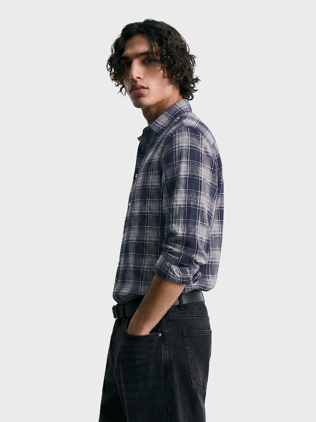 Men's Black Slim Fit Checkered Casual Shirt