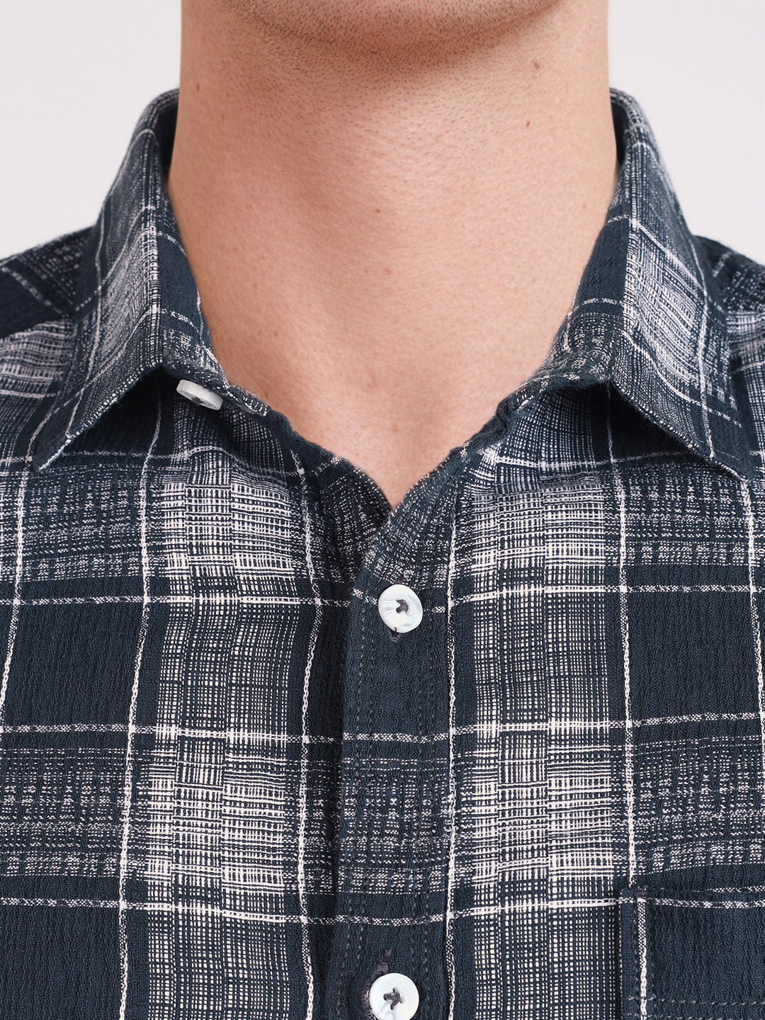 Men's Black Slim Fit Checkered Casual Shirt