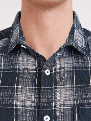 Men's Grey Slim Fit Checkered Casual Shirt