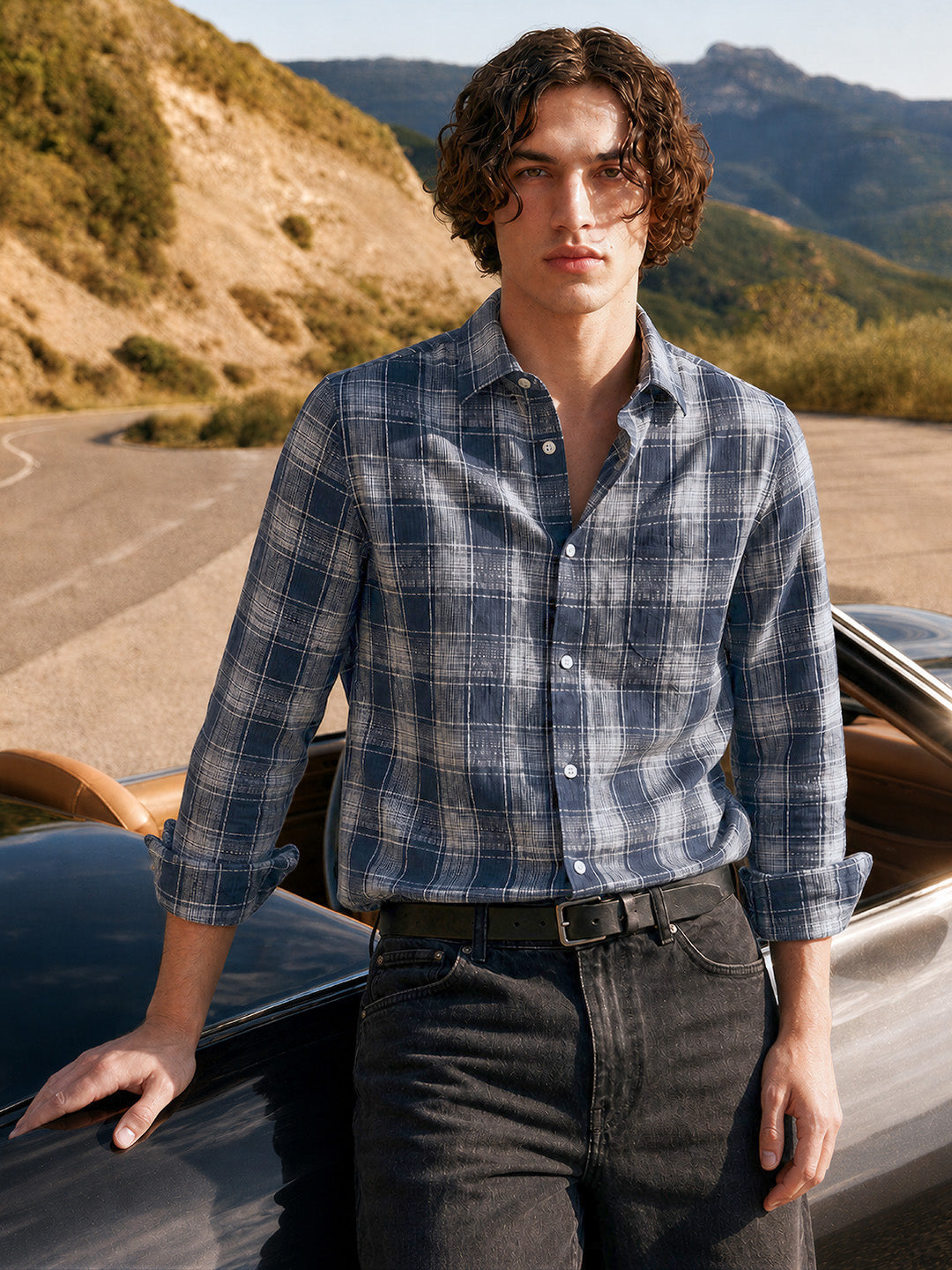 Men's Black Slim Fit Checkered Casual Shirt