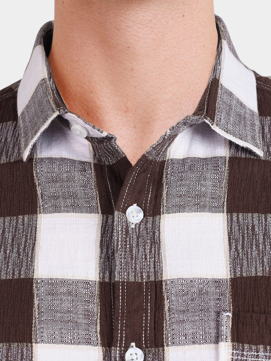 Men's Brown Slim Fit Checkered Casual Shirt