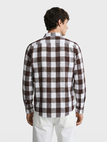 Men's Brown Slim Fit Checkered Casual Shirt