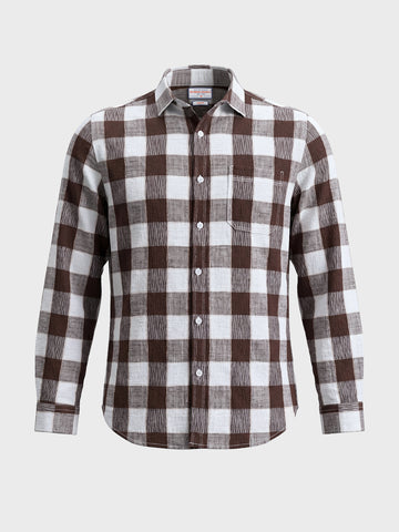 Men's Brown Slim Fit Checkered Casual Shirt