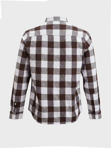 Men's Brown Slim Fit Checkered Casual Shirt