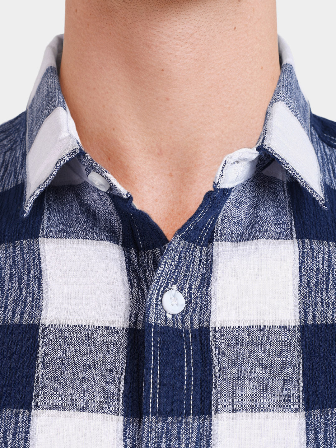 Men's Blue Slim Fit Checkered Casual Shirt