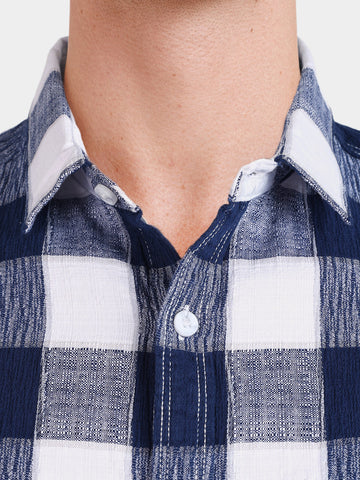 Men's Blue Slim Fit Checkered Casual Shirt