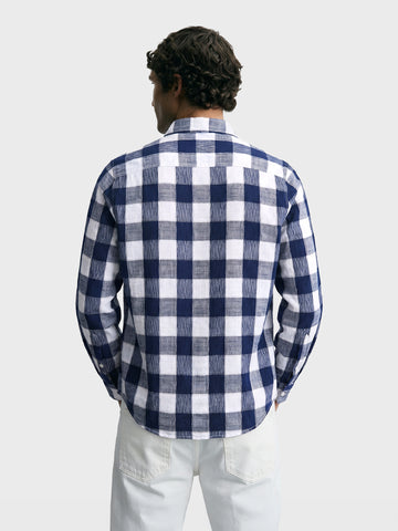 Men's Blue Slim Fit Checkered Casual Shirt