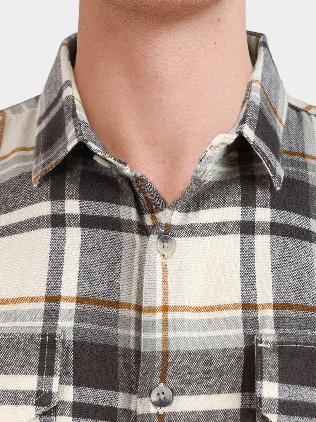 Men's Grey Relaxed Fit Checkered Casual Shirt
