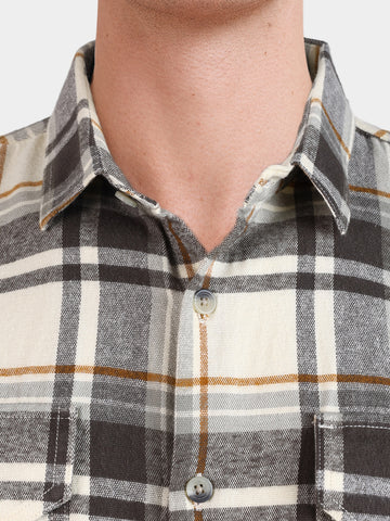 Men's Grey Relaxed Fit Checkered Casual Shirt
