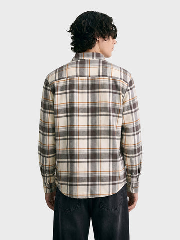 Men's Grey Relaxed Fit Checkered Casual Shirt