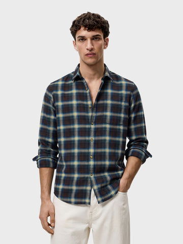 Men's Brown Slim Fit Checkered Casual Shirt