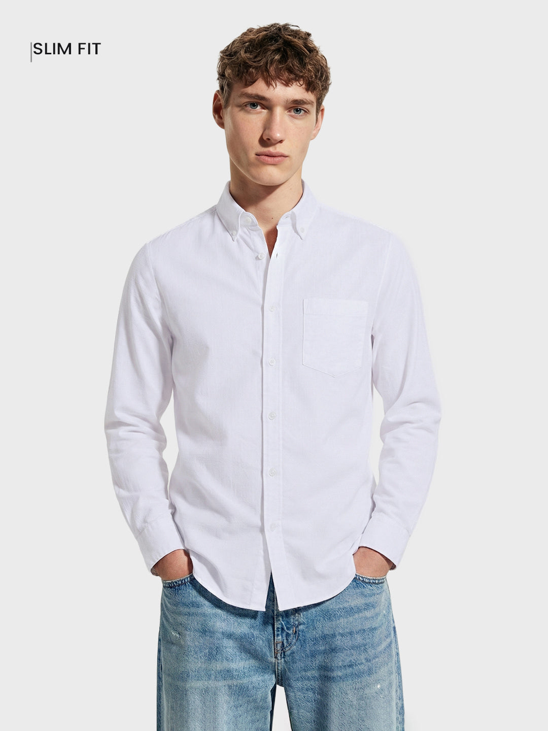 Men's White Slim Fit Solid Casual Shirt