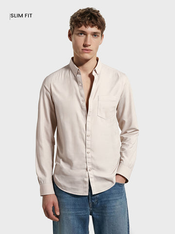 Men's Cream Slim Fit Solid Casual Shirt