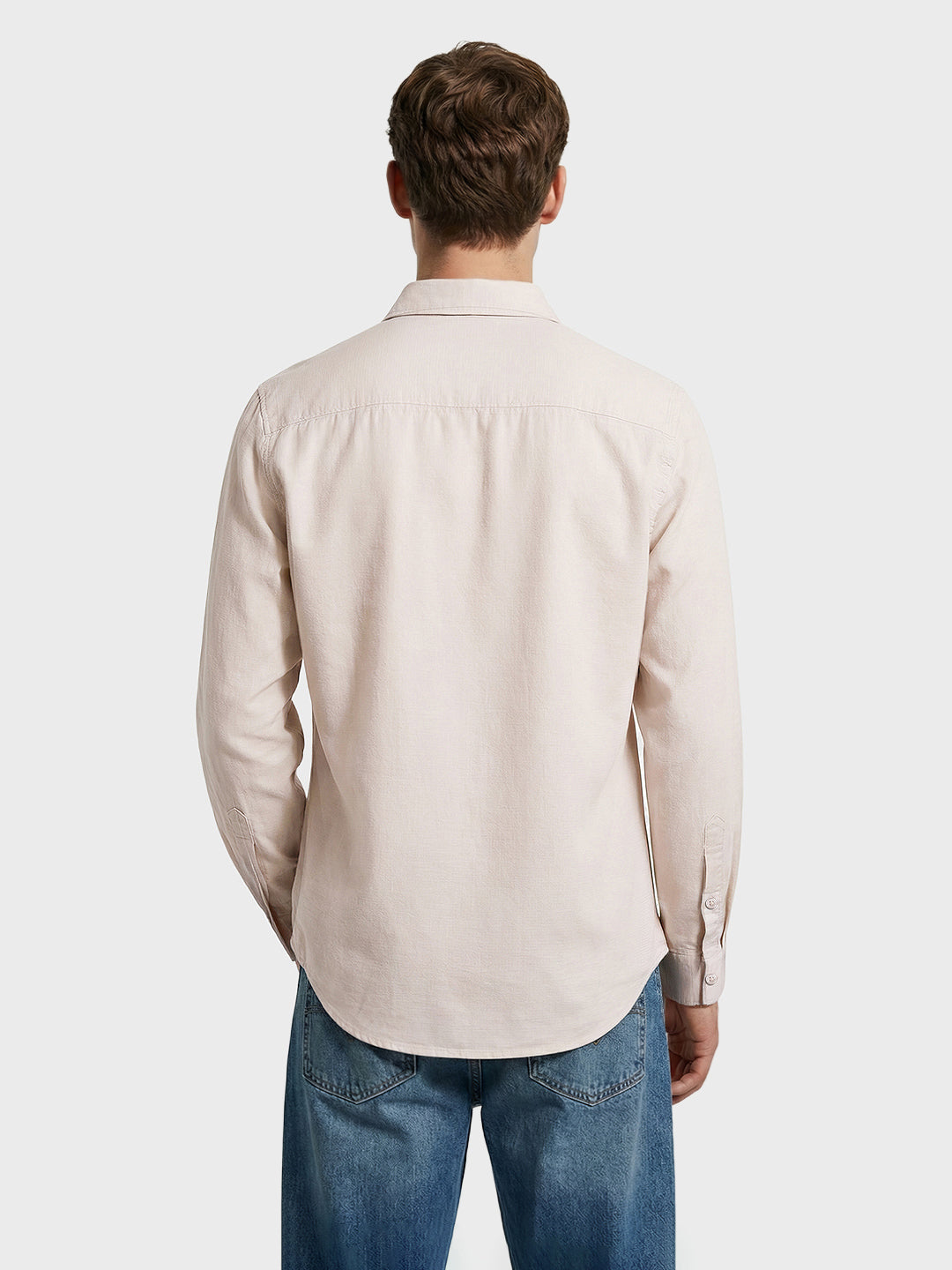 Men's Cream Slim Fit Solid Casual Shirt