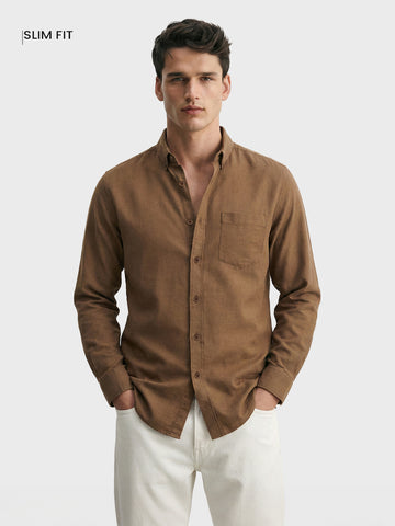 Men's Khaki Slim Fit Solid Casual Shirt